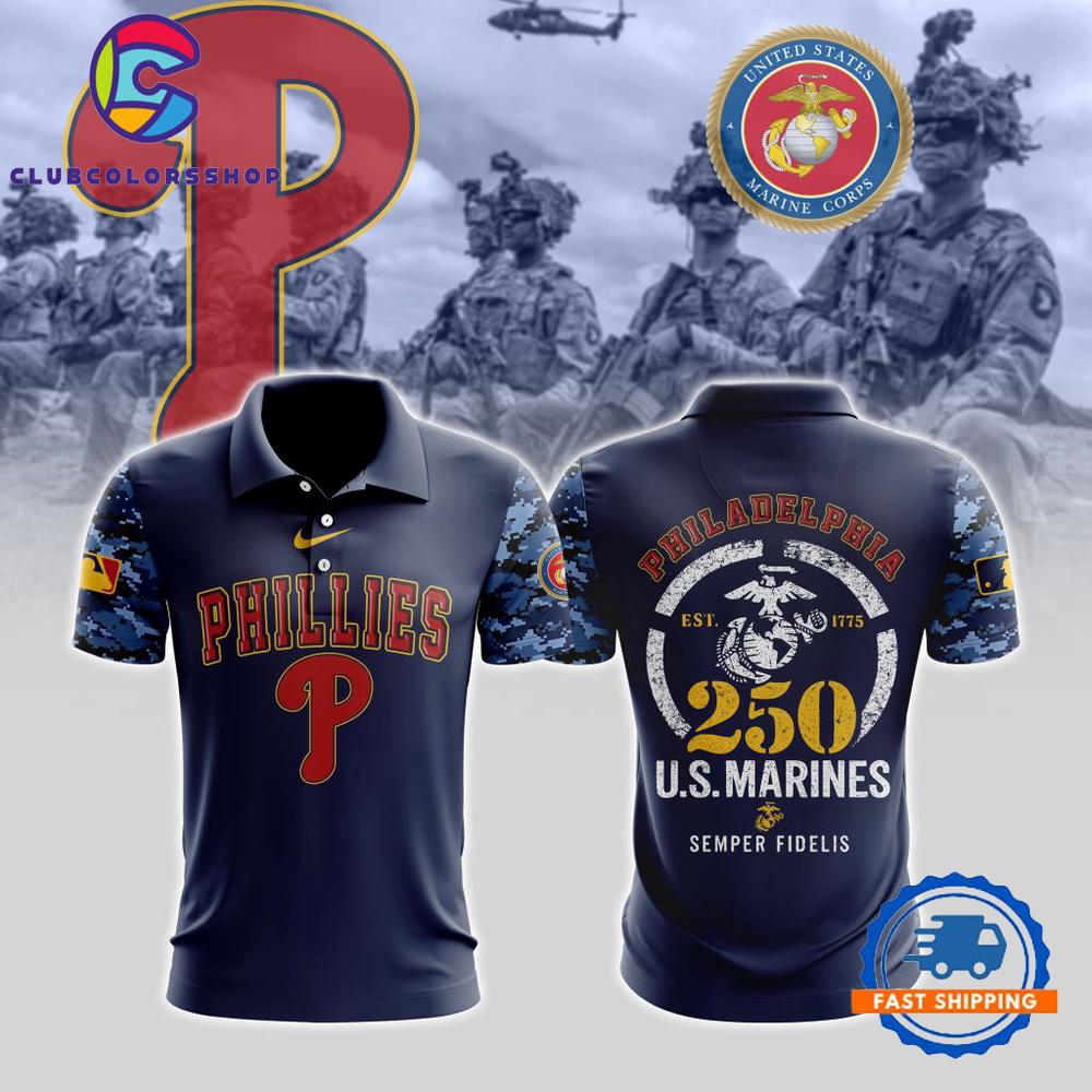MLB Philadelphia Phillies USMC 250th Birthday Design Polo Shirt