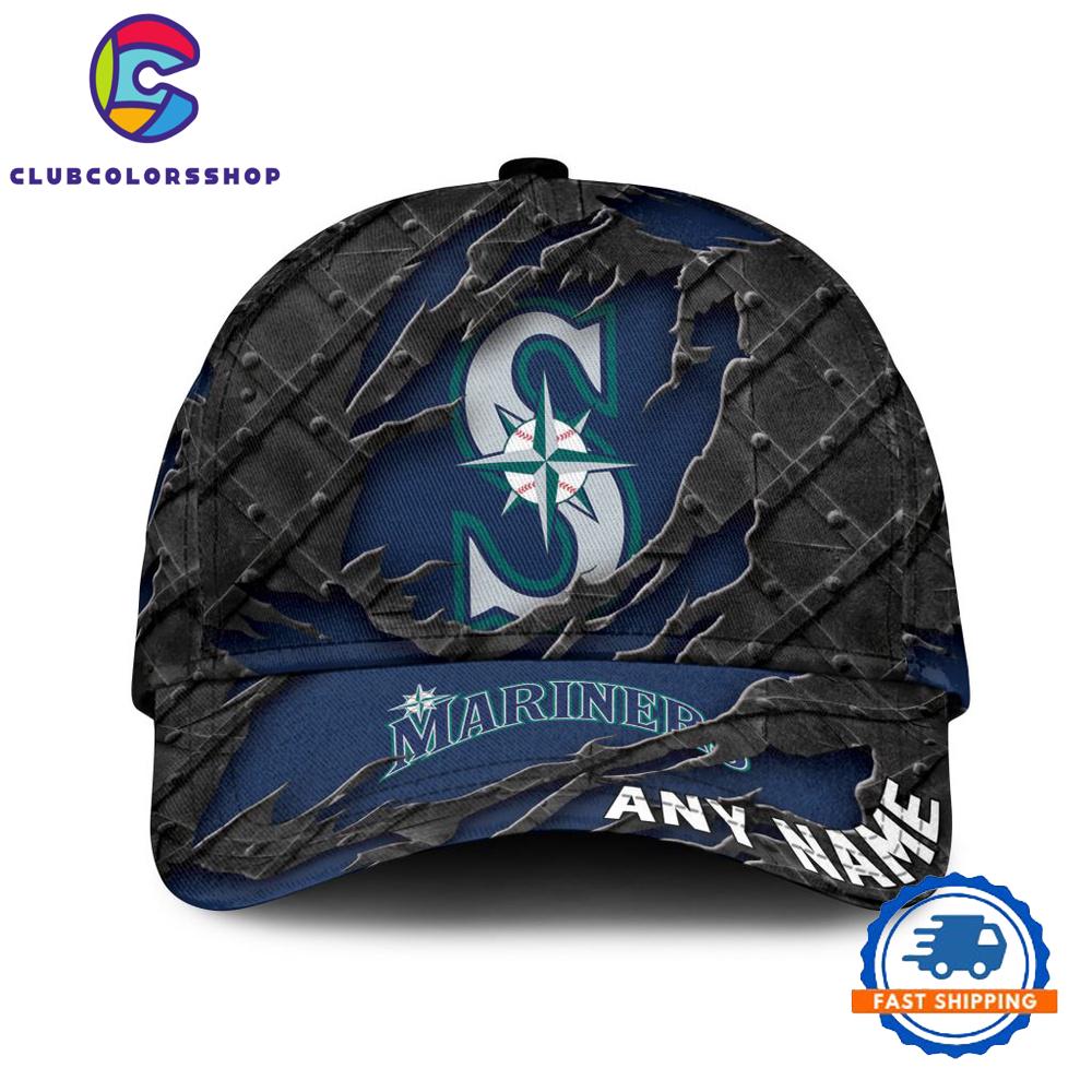 MLB Seattle Mariners Custom Name Black Metal Design Classic Cap