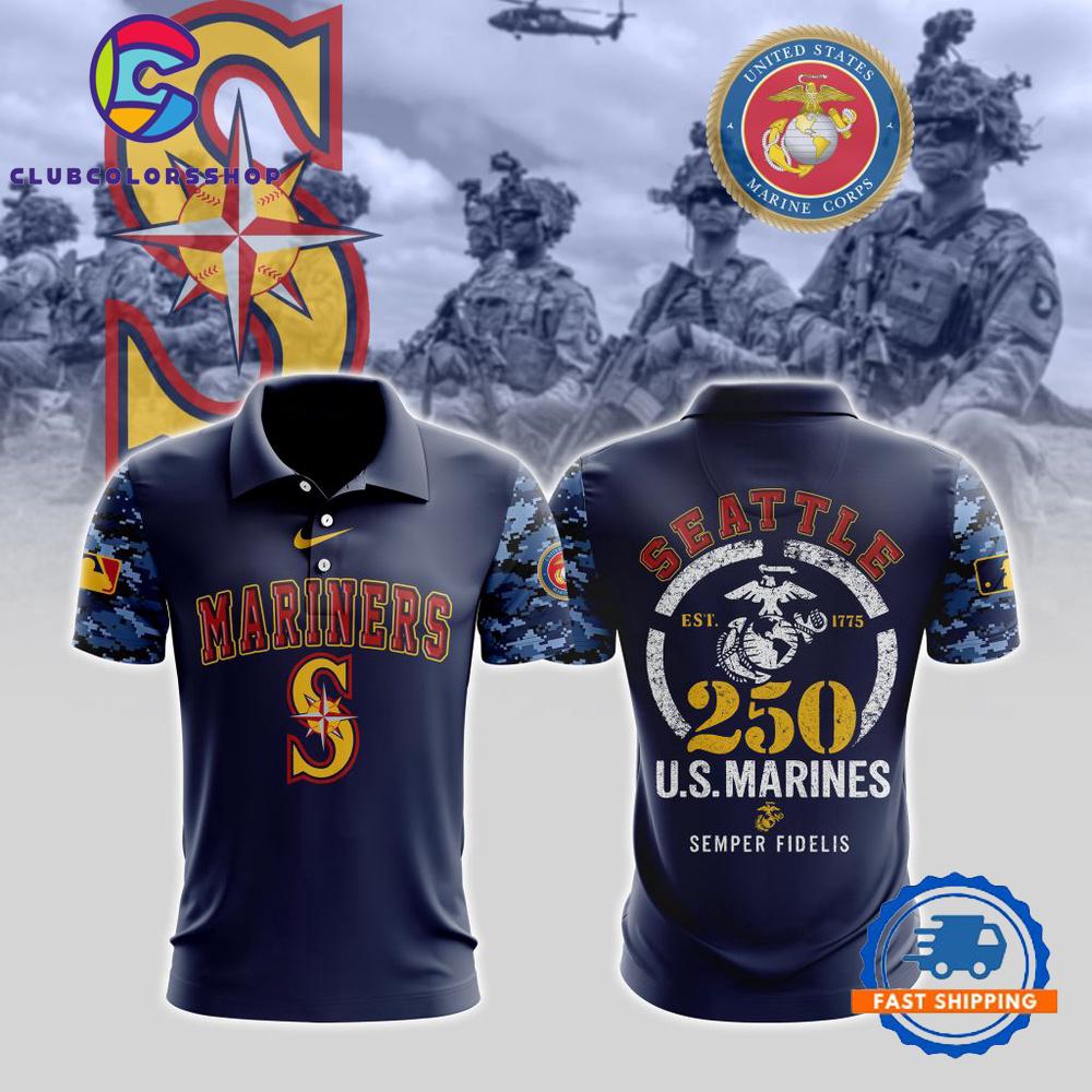 MLB Seattle Mariners USMC 250th Birthday Design Polo Shirt
