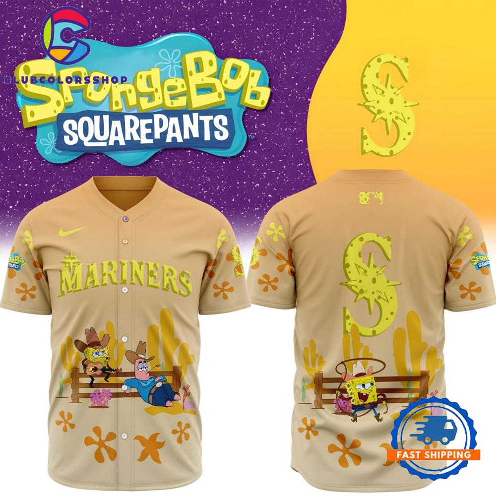 MLB Seattle Mariners x SpongeBob Square Pants Design Baseball Jersey