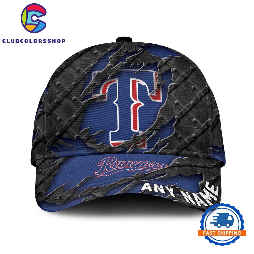 MLB Texas Rangers Custom Name Black Metal Design Classic Cap