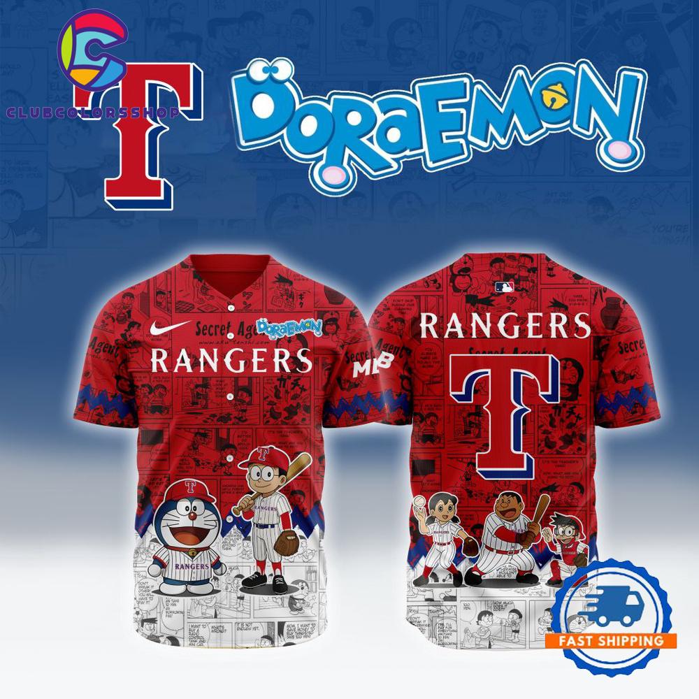 MLB Texas Rangers x Doraemon Design Baseball Jersey
