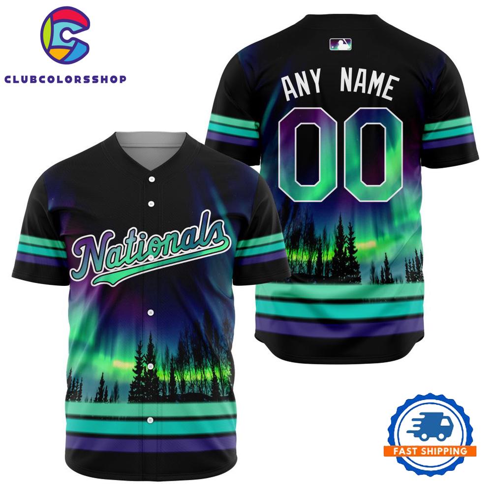 MLB Washington Nationals Design With Northern Lights Baseball Jersey