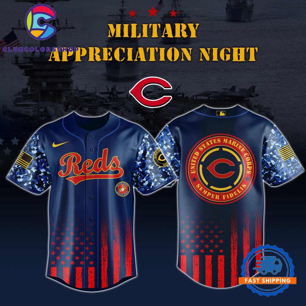 MLB Cincinnati Reds Marine Corps Military Appreciation Design Baseball Jersey