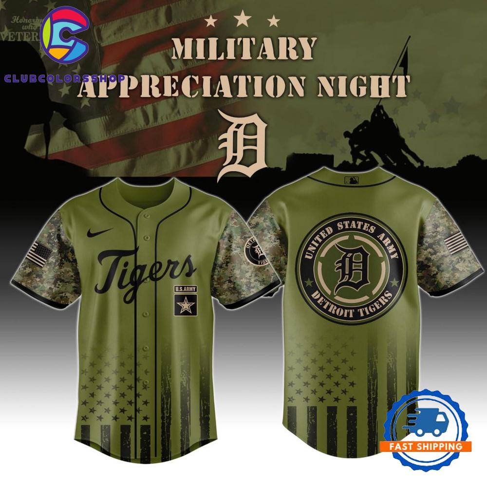 MLB Detroit Tigers Army Military Appreciation Design Baseball Jersey