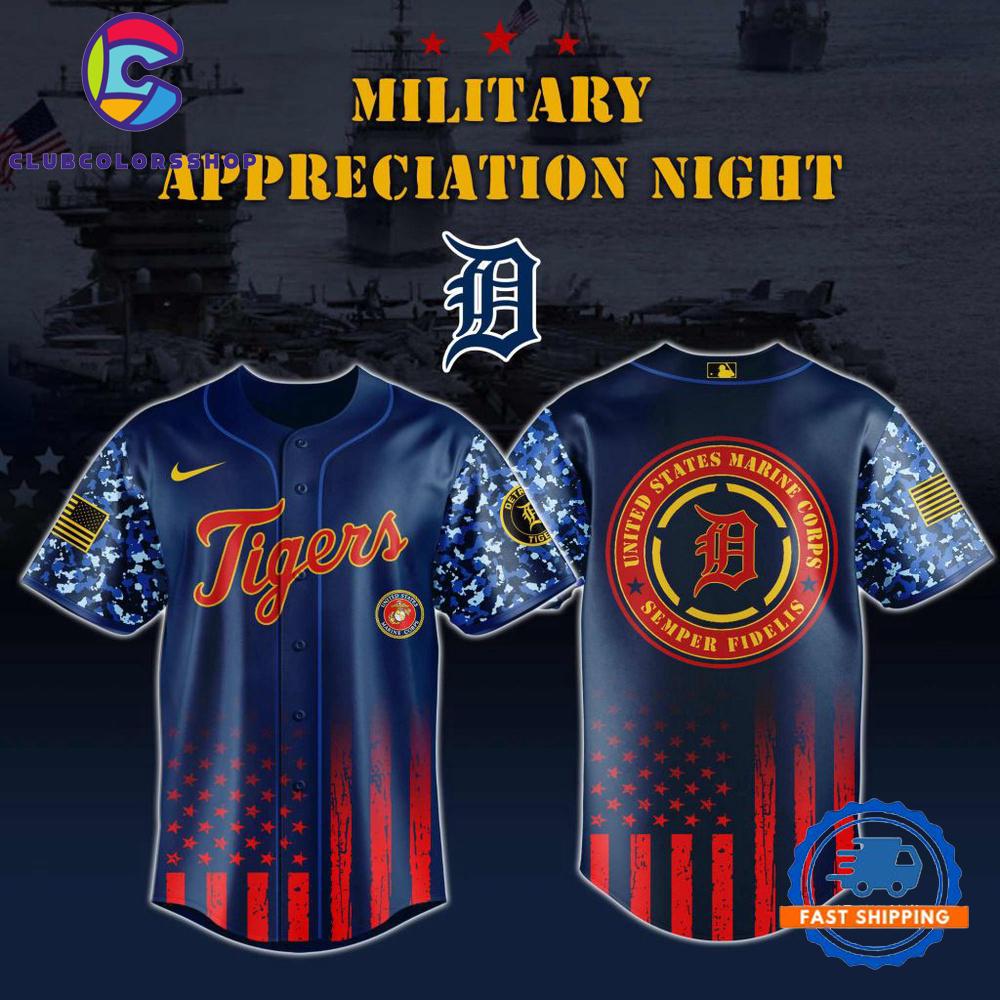 MLB Detroit Tigers Marine Corps Military Appreciation Design Baseball Jersey