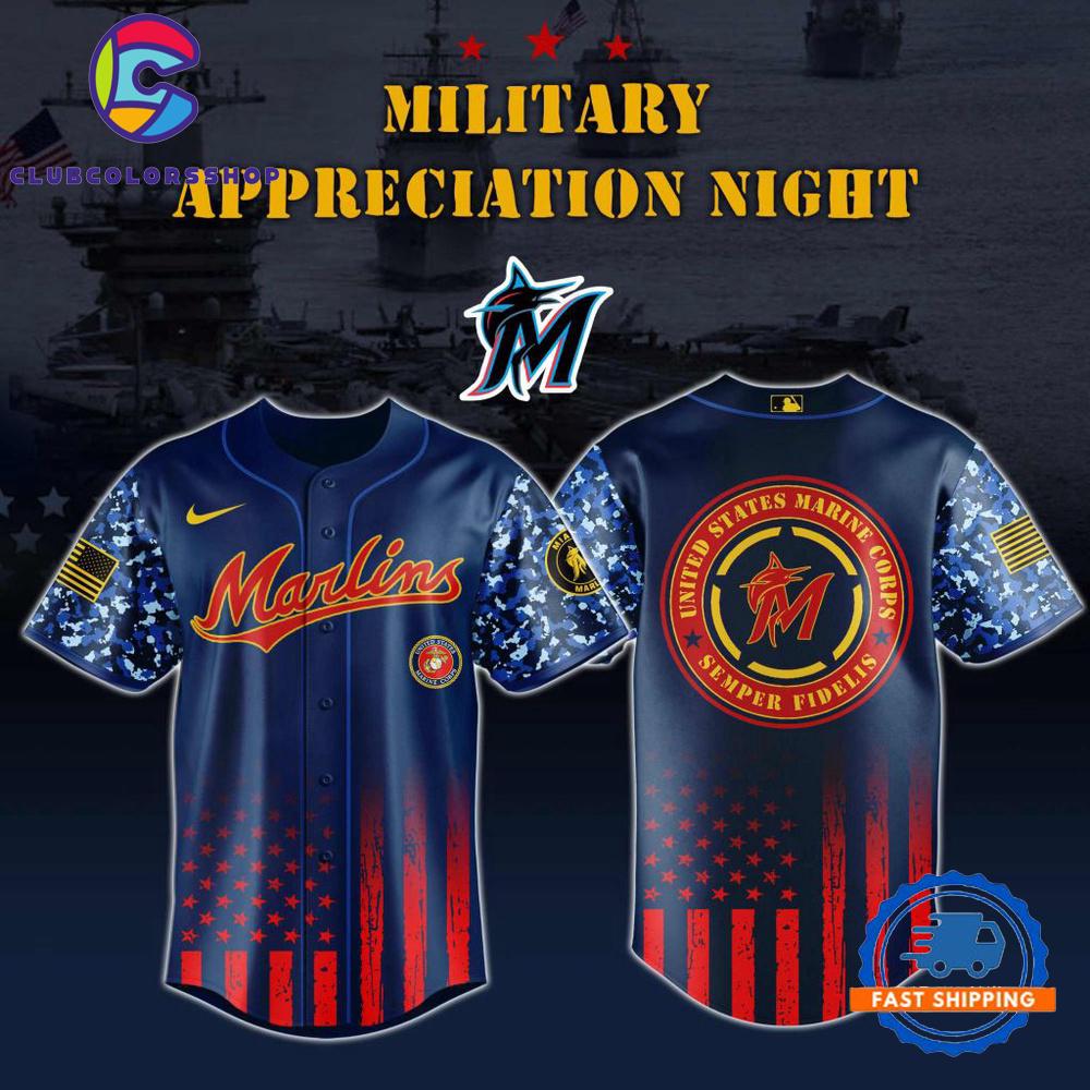 MLB Miami Marlins Marine Corps Military Appreciation Design Baseball Jersey