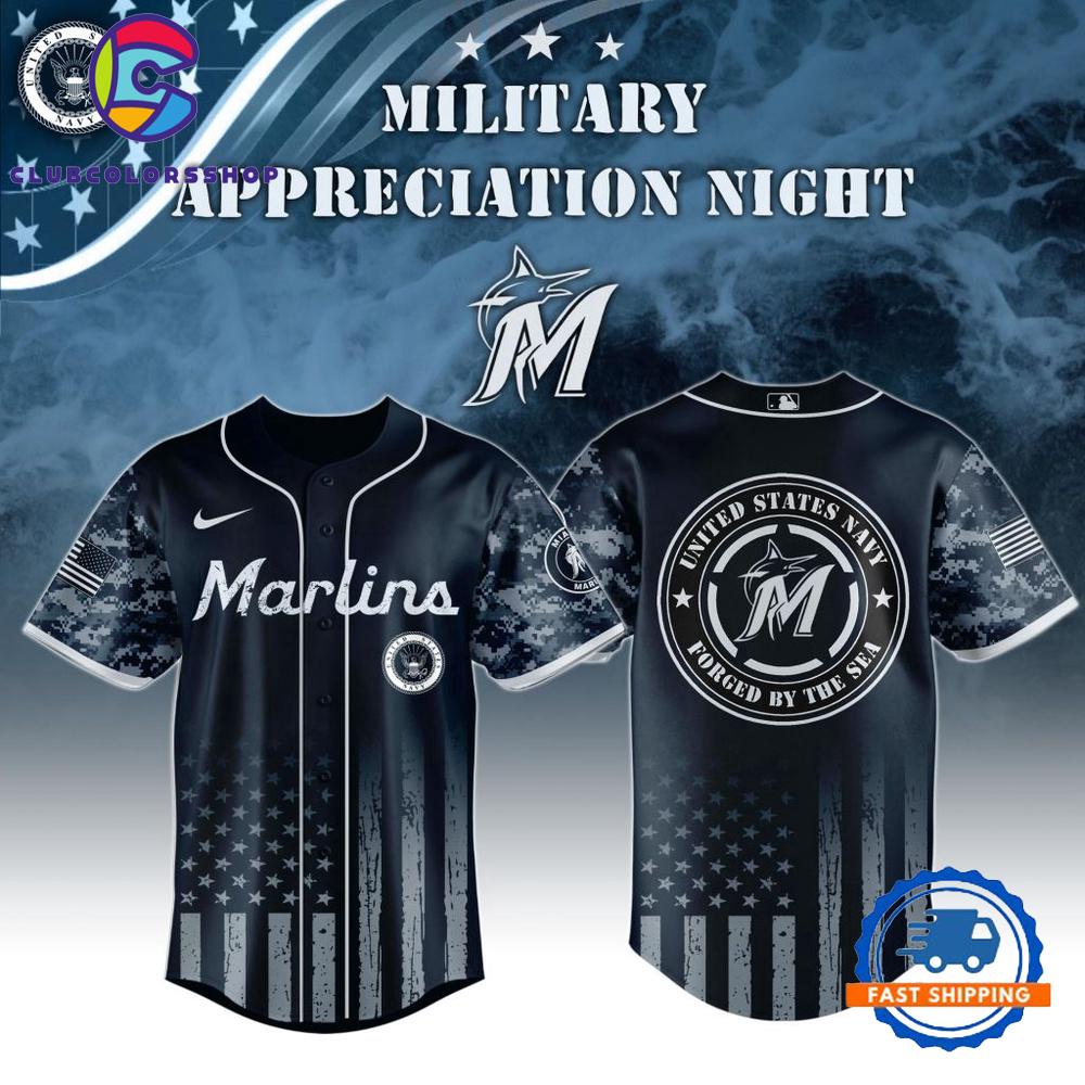 MLB Miami Marlins Navy Military Appreciation Baseball Jersey