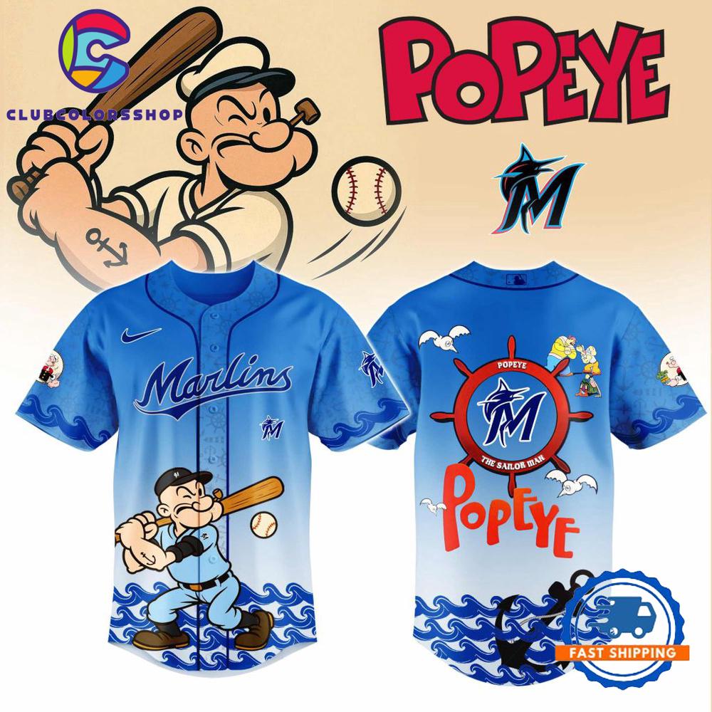MLB Miami Marlins x Popeye Design Baseball Jersey