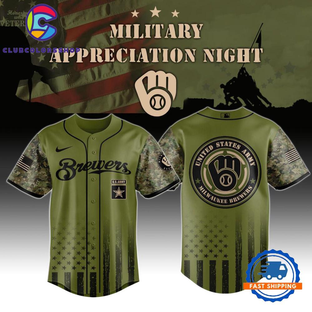 MLB Milwaukee Brewers Army Military Appreciation Design Baseball Jersey