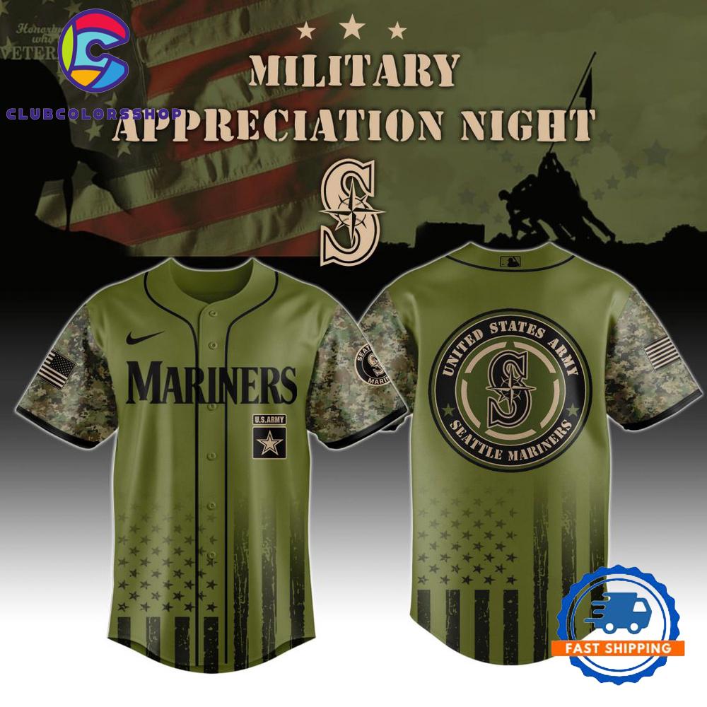 MLB Seattle Mariners Army Military Appreciation Design Baseball Jersey