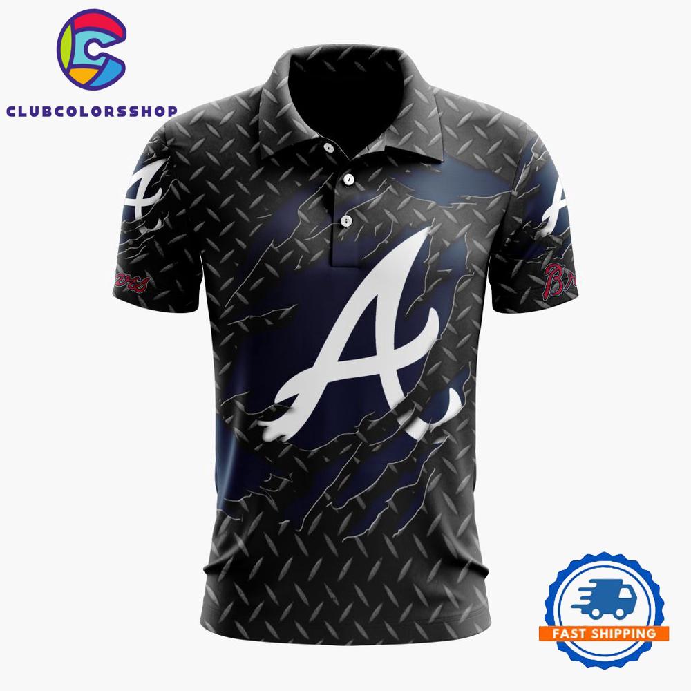 MLB Atlanta Braves Special Black Metal Design Polo Shirt