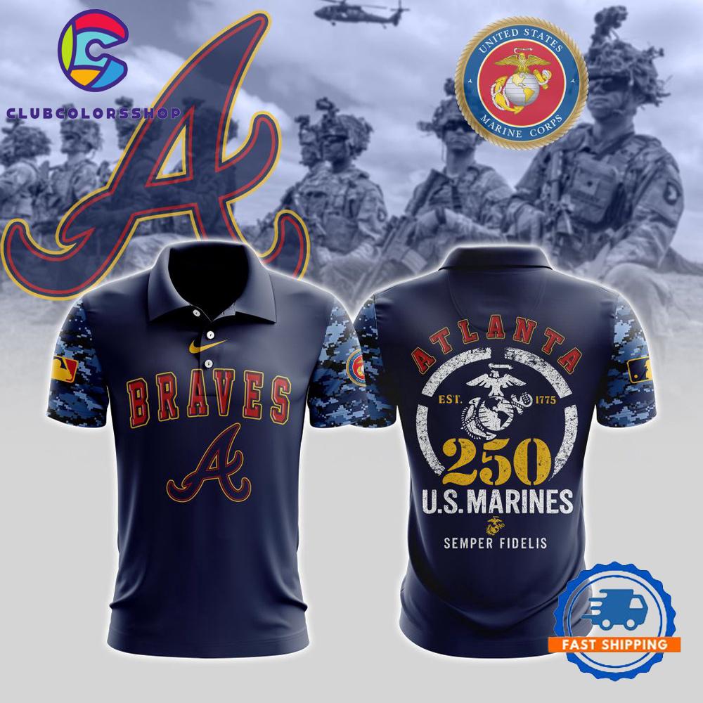 MLB Atlanta Braves Special USMC 250th Birthday Design Polo Shirt