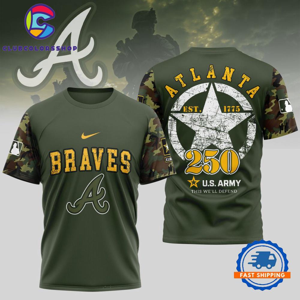 MLB Atlanta Braves US Army 250th Birthday Design 3D T Shirt