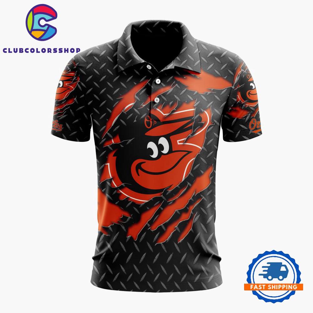 MLB Baltimore Orioles Special Black Metal Design Polo Shirt