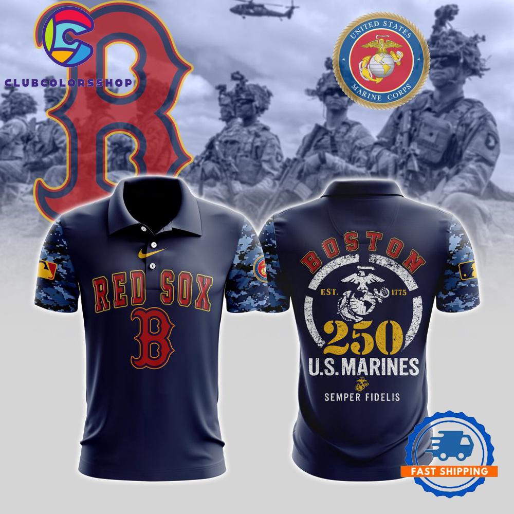 MLB Boston Red Sox Special USMC 250th Birthday Design Polo Shirt