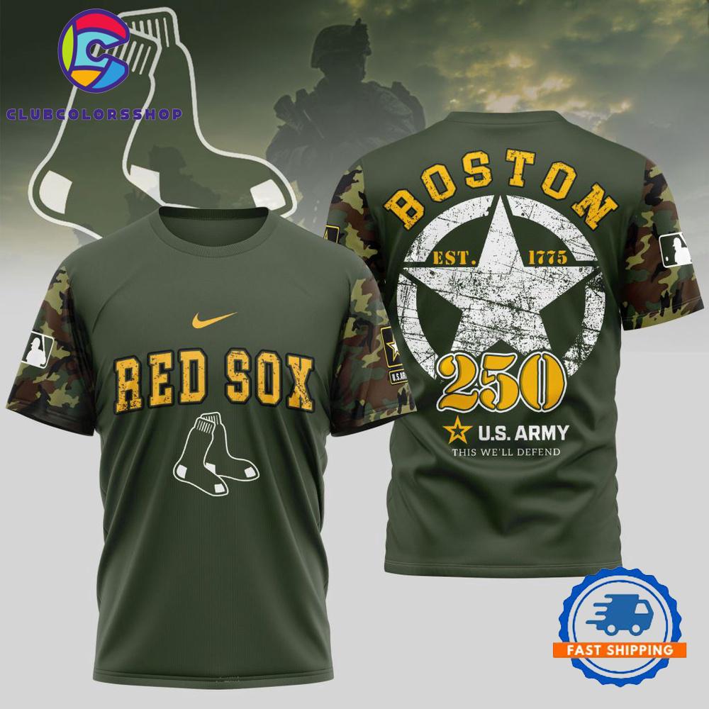 MLB Boston Red Sox US Army 250th Birthday Design 3D T Shirt
