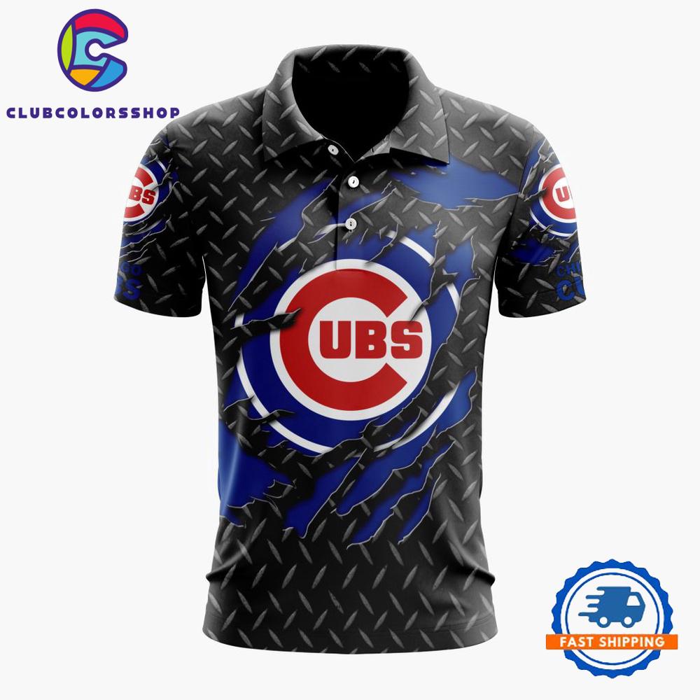 MLB Chicago Cubs Special Black Metal Design Polo Shirt