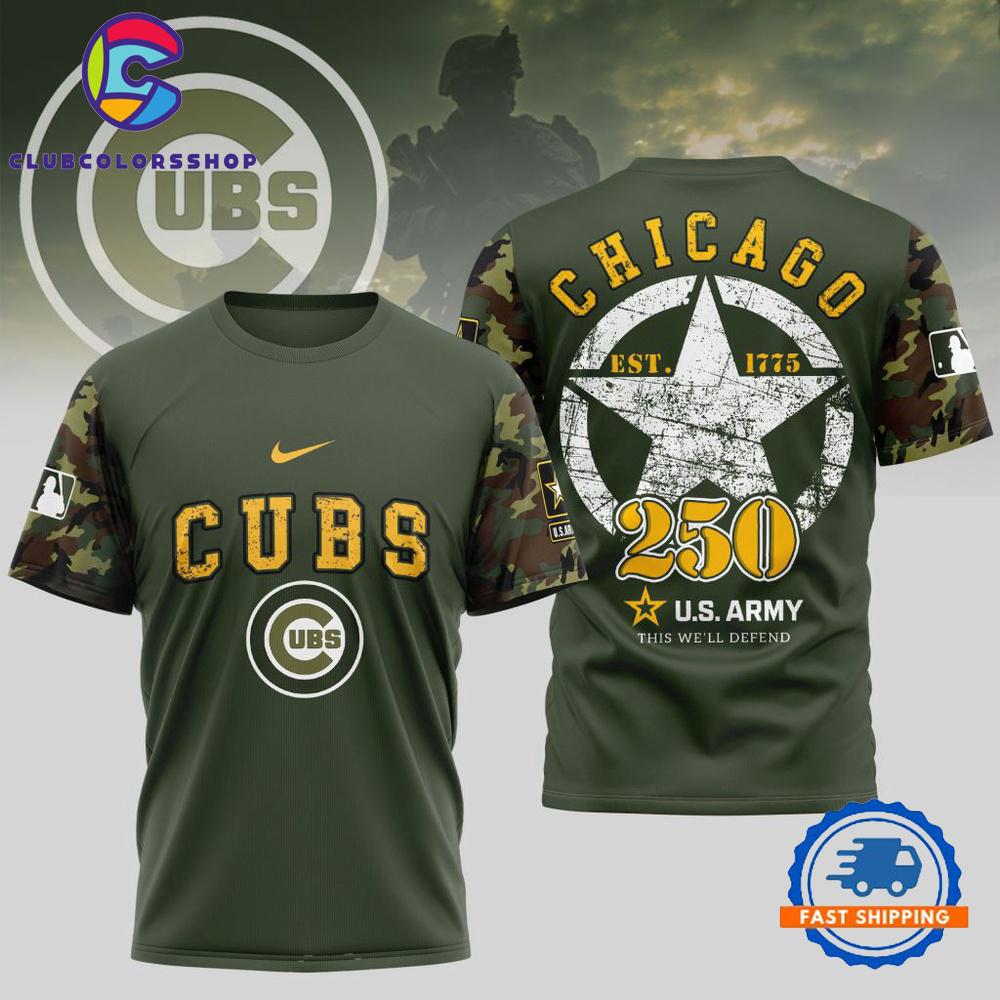 MLB Chicago Cubs US Army 250th Birthday Design 3D T Shirt