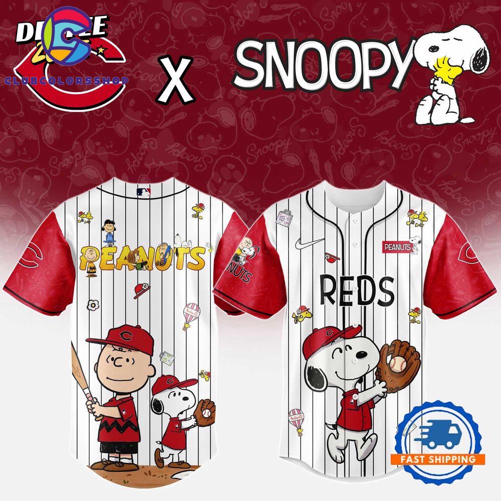 MLB Cincinnati Reds Snoopy Peanuts 75th Anniversary Baseball Jersey