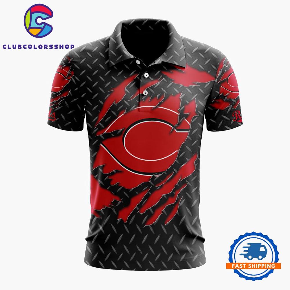 MLB Cincinnati Reds Special Black Metal Design Polo Shirt