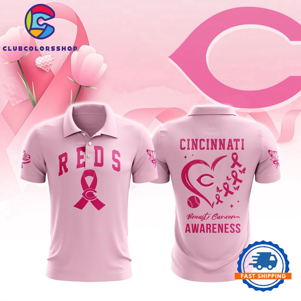 MLB Cincinnati Reds Special Pink Breast Cancer Awareness Polo Shirt