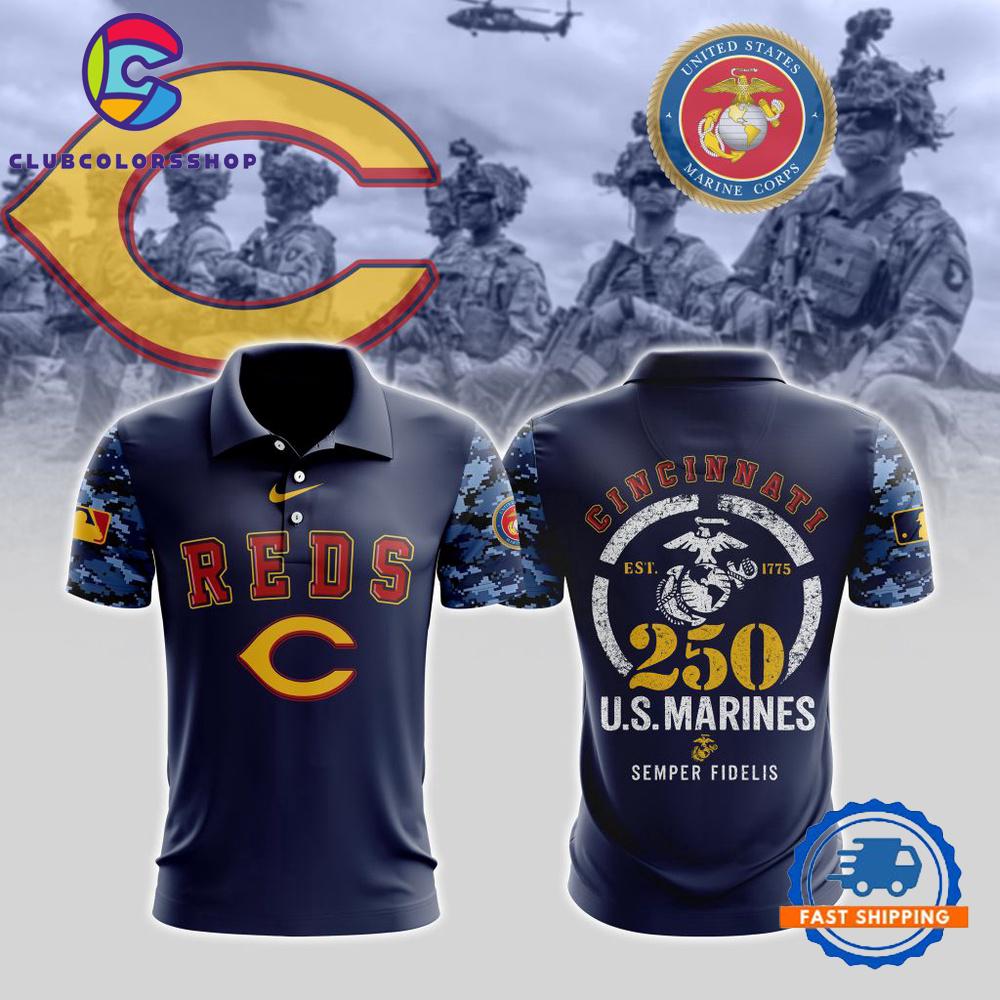 MLB Cincinnati Reds Special USMC 250th Birthday Design Polo Shirt