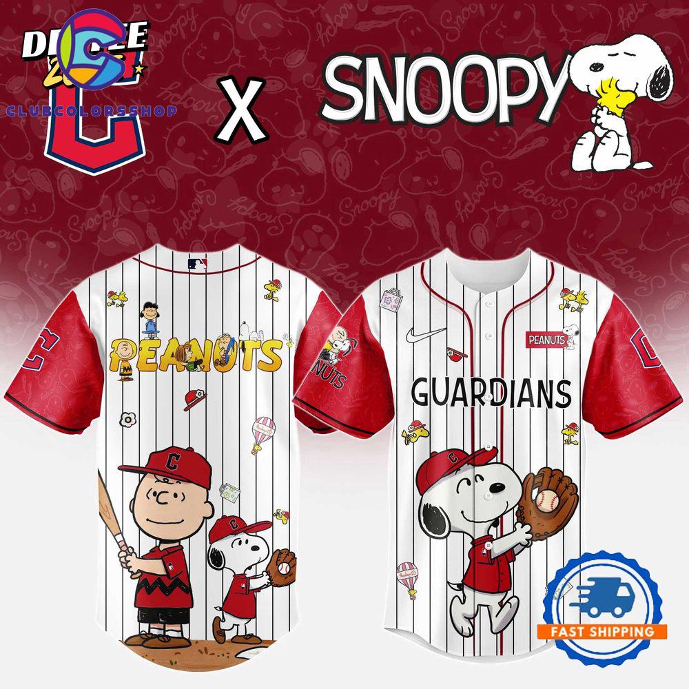 MLB Cleveland Guardians Snoopy Peanuts 75th Anniversary Baseball Jersey