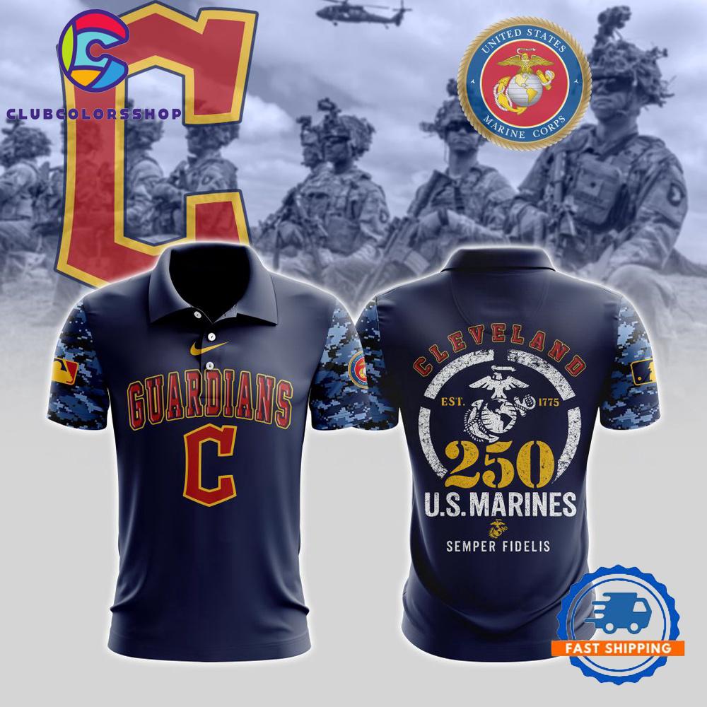 MLB Cleveland Guardians Special USMC 250th Birthday Design Polo Shirt
