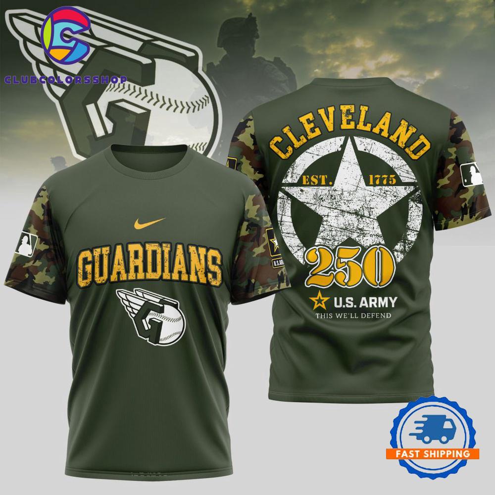 MLB Cleveland Guardians US Army 250th Birthday Design 3D T Shirt