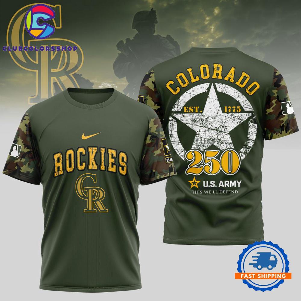 MLB Colorado Rockies US Army 250th Birthday Design 3D T Shirt