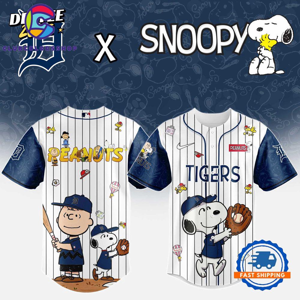 MLB Detroit Tigers Snoopy Peanuts 75th Anniversary Baseball Jersey