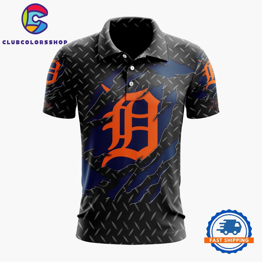 MLB Detroit Tigers Special Black Metal Design Polo Shirt