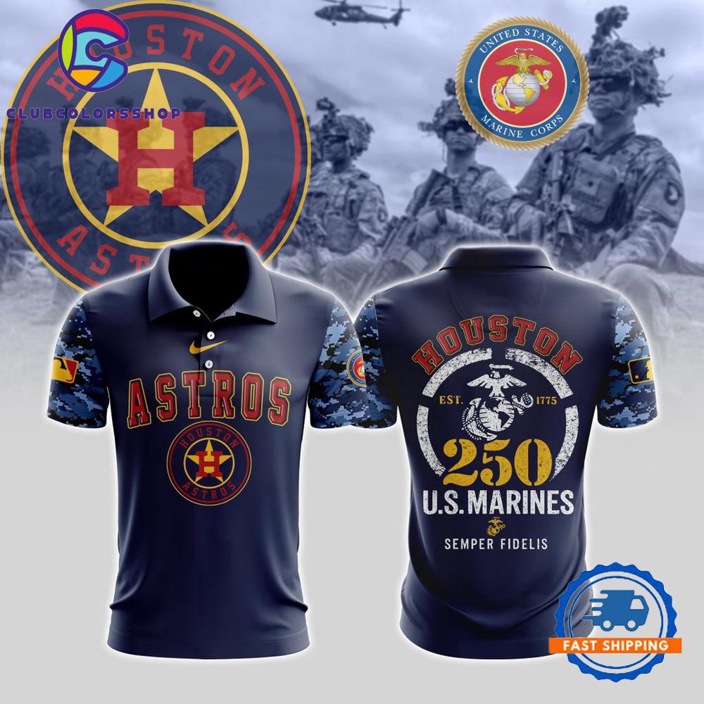 MLB Houston Astros Special USMC 250th Birthday Design Polo Shirt
