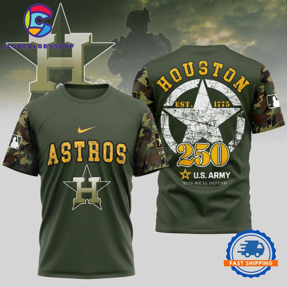MLB Houston Astros US Army 250th Birthday Design 3D T Shirt