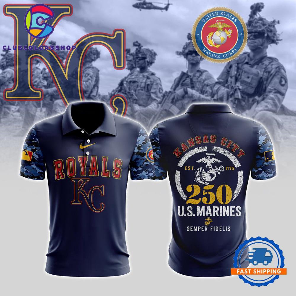 MLB Kansas City Royals Special USMC 250th Birthday Design Polo Shirt