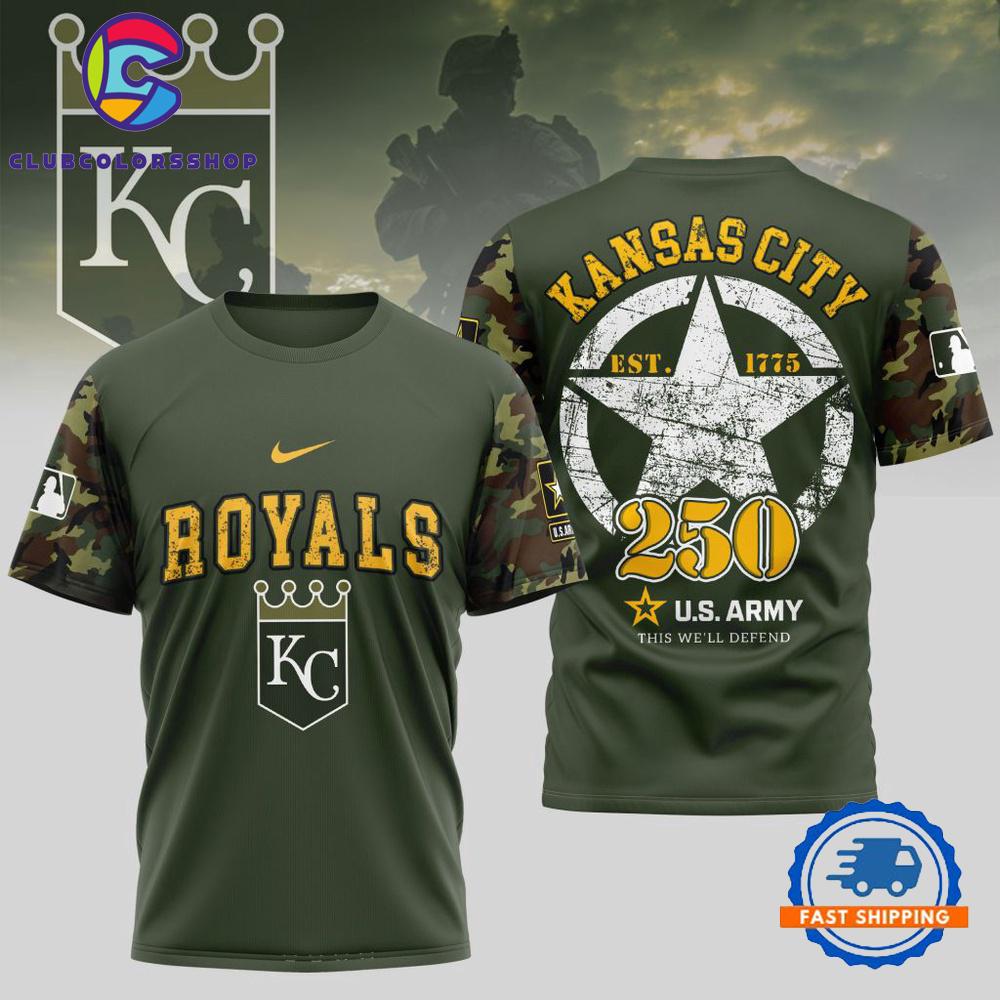 MLB Kansas City Royals US Army 250th Birthday Design 3D T Shirt