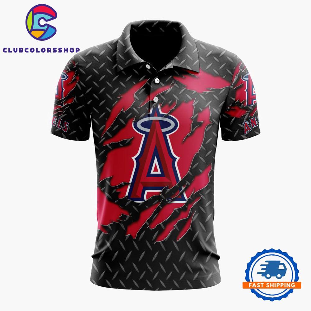 MLB Los Angeles Angels Special Black Metal Design Polo Shirt