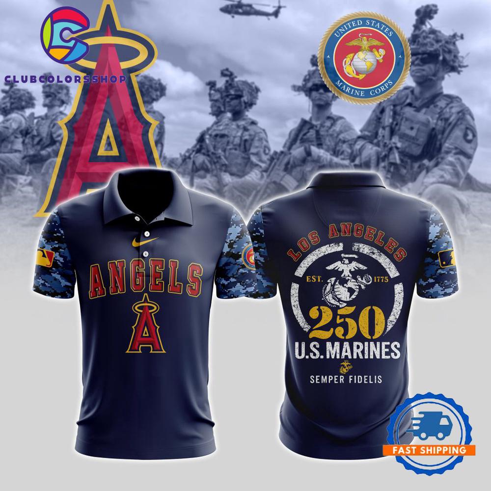 MLB Los Angeles Angels Special USMC 250th Birthday Design Polo Shirt