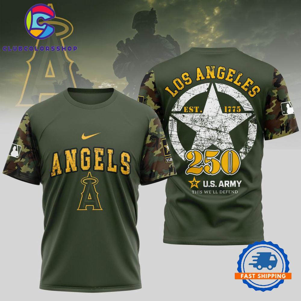 MLB Los Angeles Angels US Army 250th Birthday Design 3D T Shirt