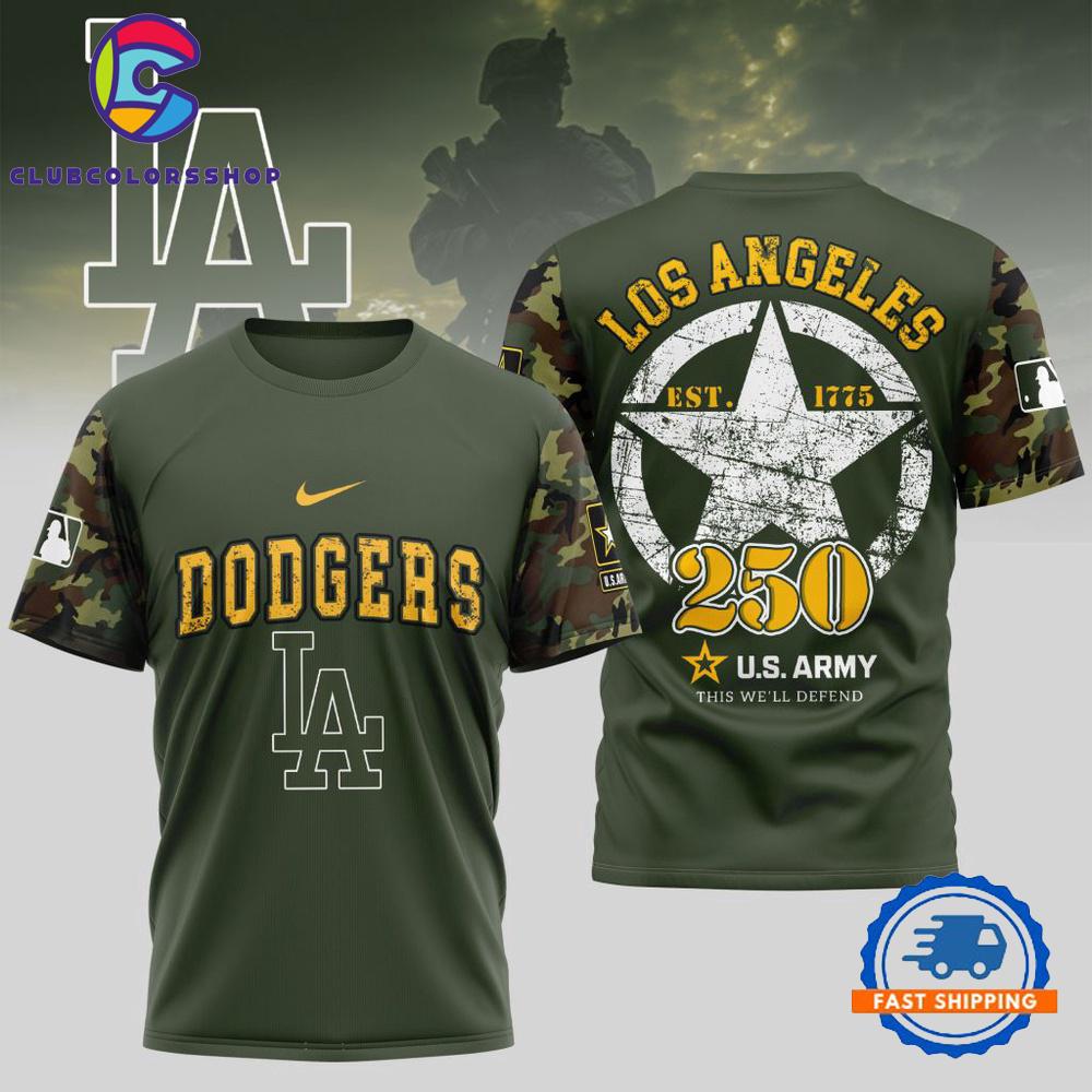 MLB Los Angeles Dodgers US Army 250th Birthday Design 3D T Shirt