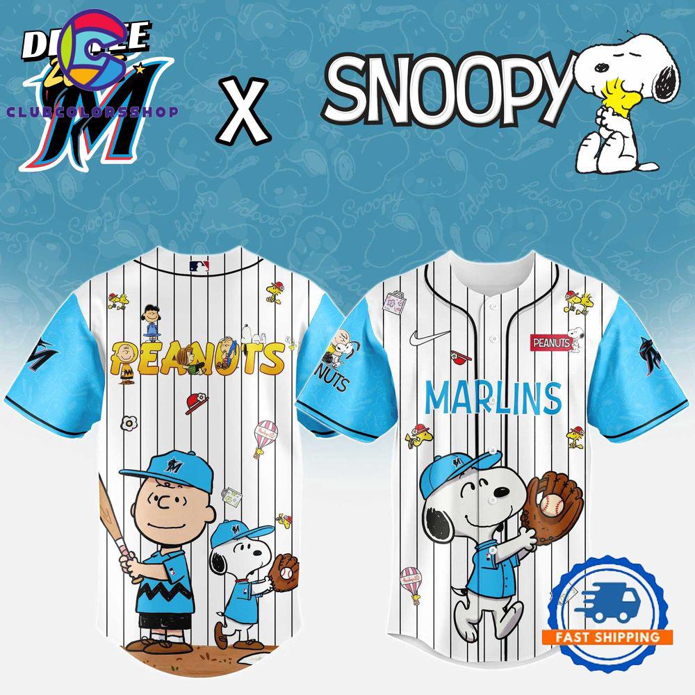 MLB Miami Marlins Snoopy Peanuts 75th Anniversary Baseball Jersey