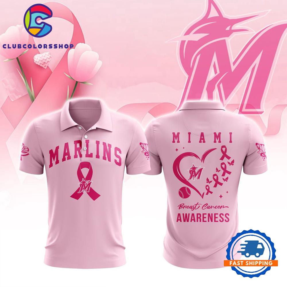 MLB Miami Marlins Special Pink Breast Cancer Awareness Polo Shirt