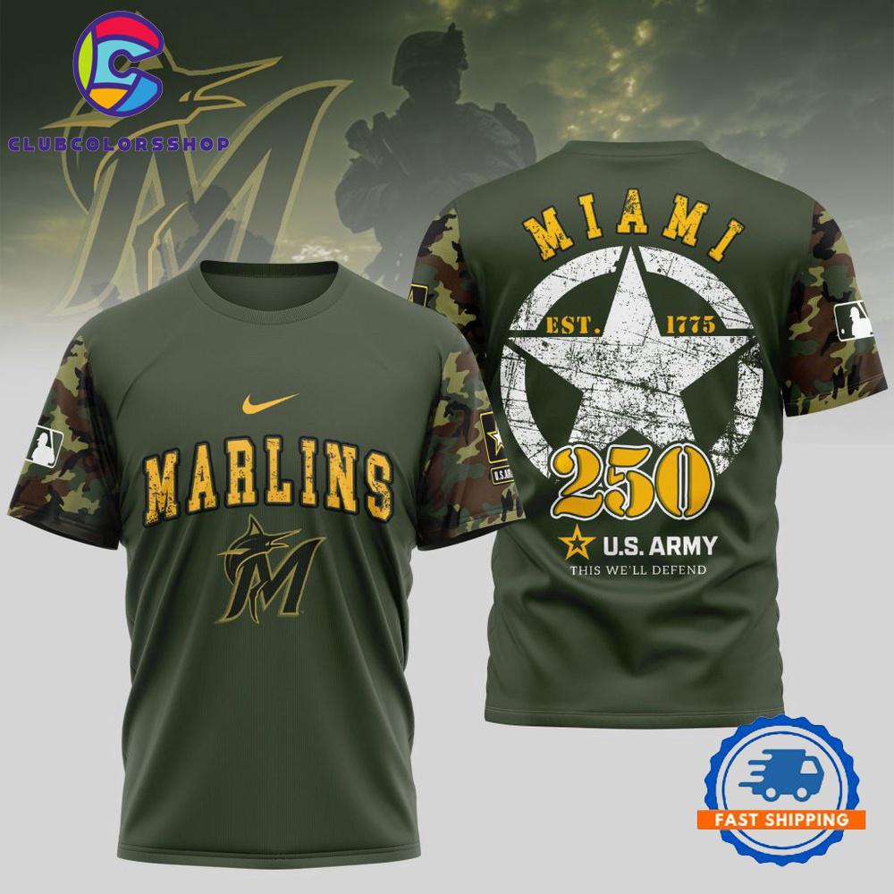 MLB Miami Marlins US Army 250th Birthday Design 3D T Shirt