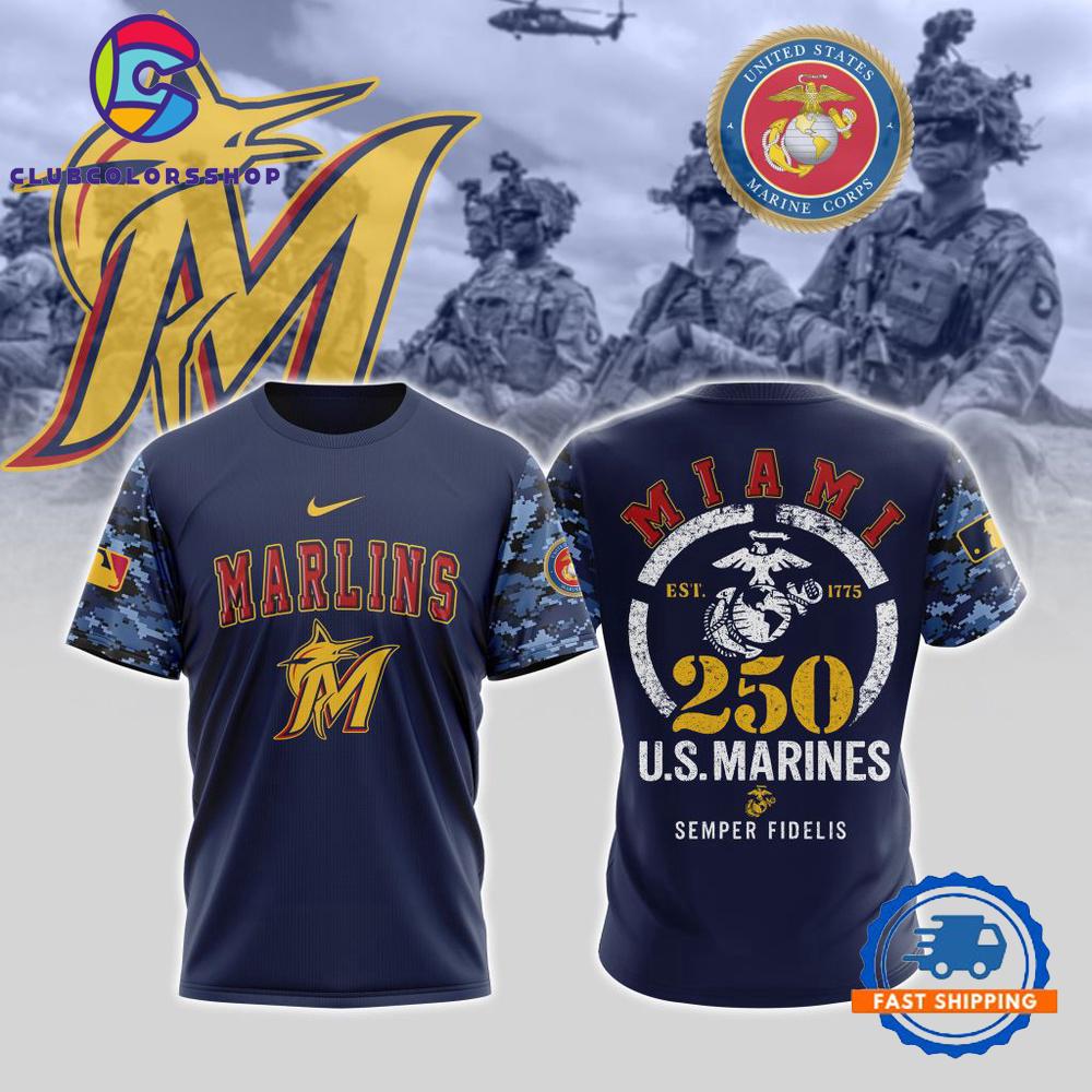 MLB Miami Marlins USMC 250th Birthday Design T Shirt, Hoodie, Sweatshirt
