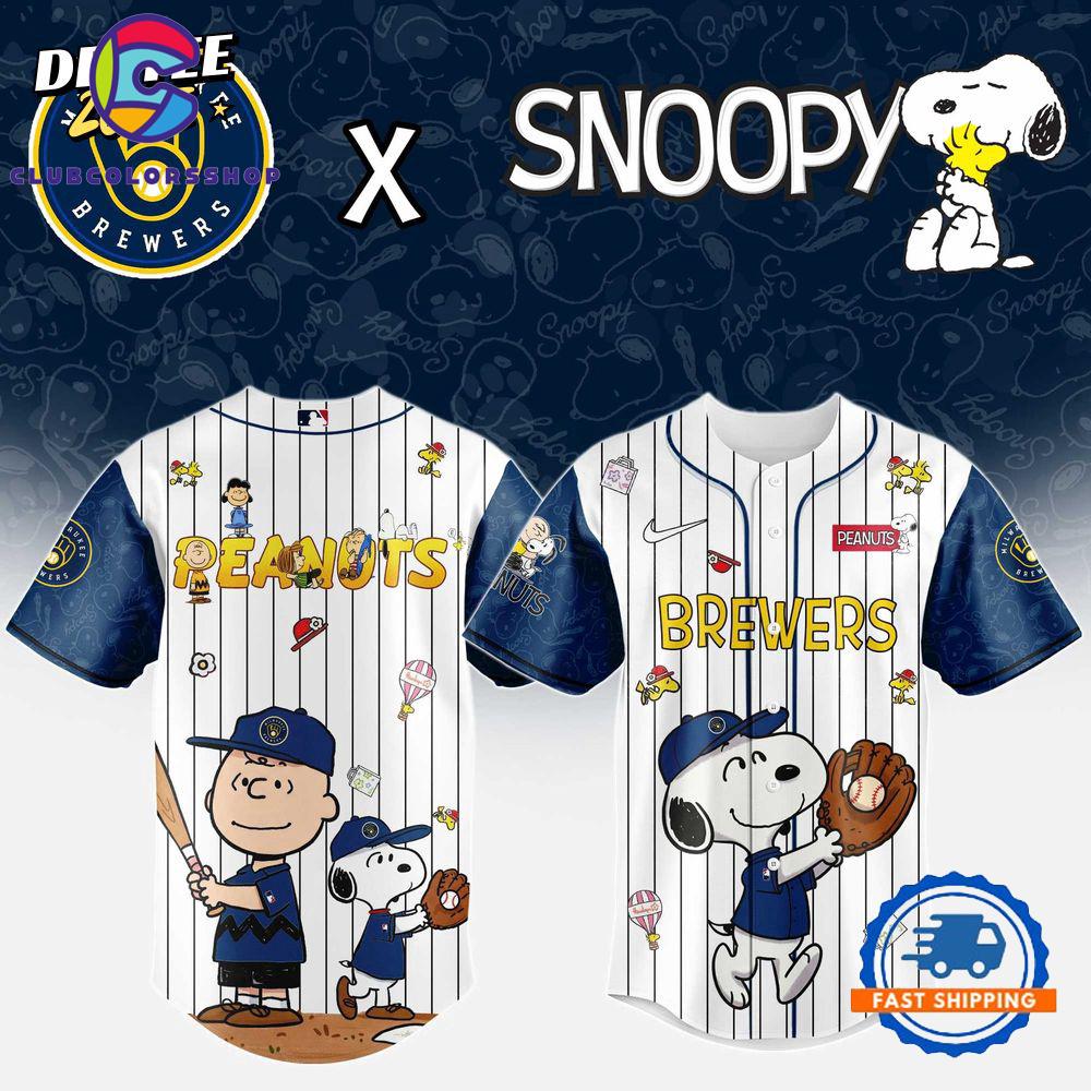 MLB Milwaukee Brewers Snoopy Peanuts 75th Anniversary Baseball Jersey