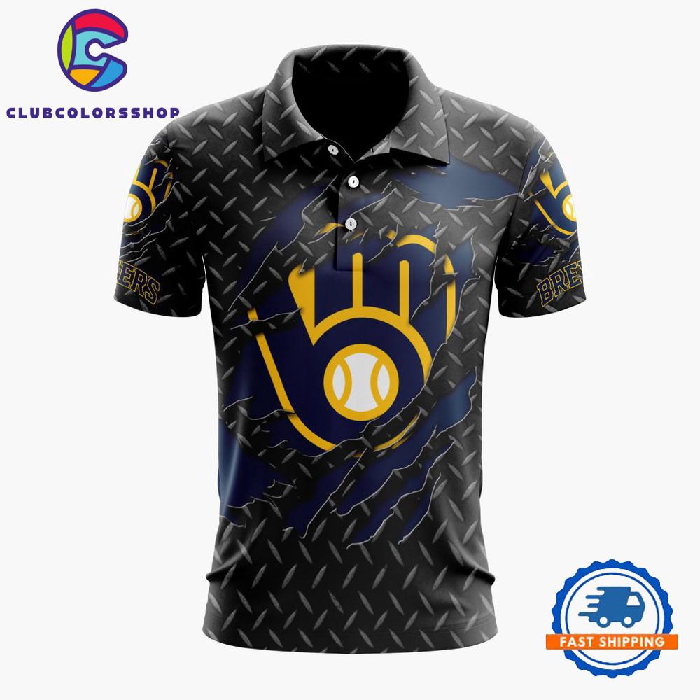 MLB Milwaukee Brewers Special Black Metal Design Polo Shirt
