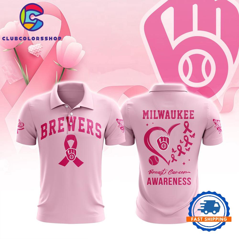MLB Milwaukee Brewers Special Pink Breast Cancer Awareness Polo Shirt