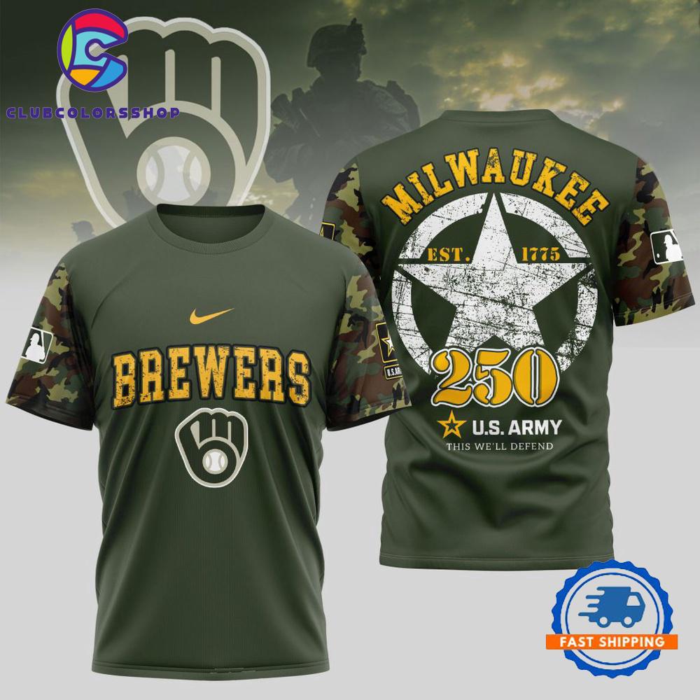 MLB Milwaukee Brewers US Army 250th Birthday Design 3D T Shirt