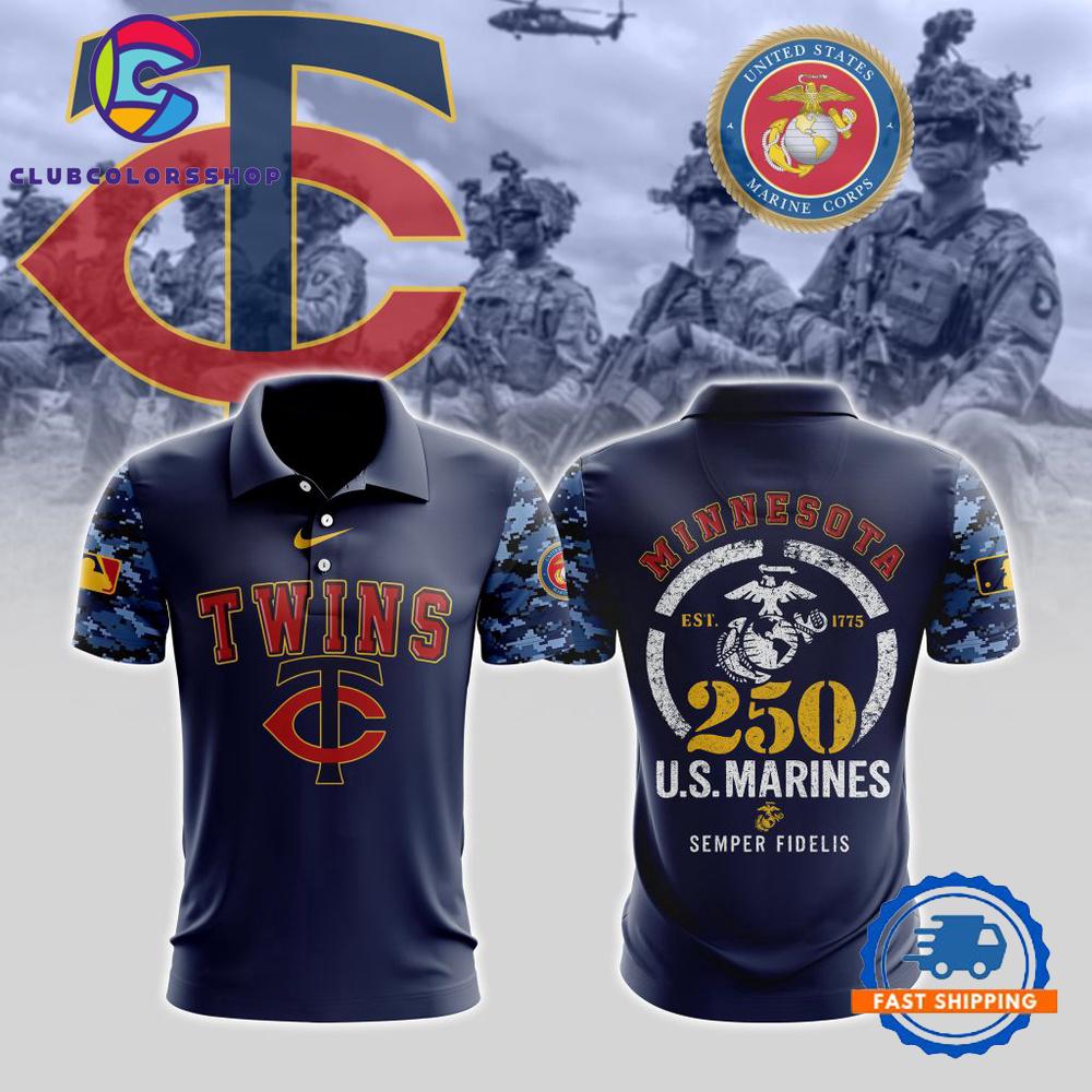 MLB Minnesota Twins Special USMC 250th Birthday Design Polo Shirt